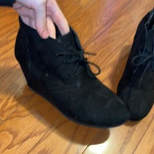 1.5 inch heel lace up black booties
